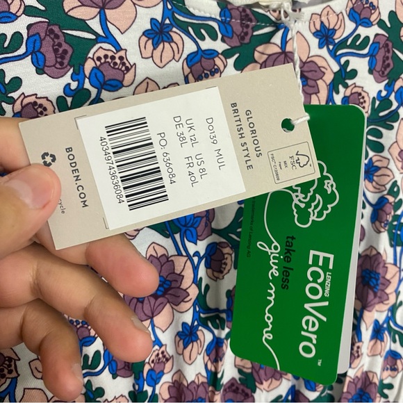 Boden Crew Neck Jersey Dress Mini‎ Floral Size 8 Long Tall - Picture 4 of 7